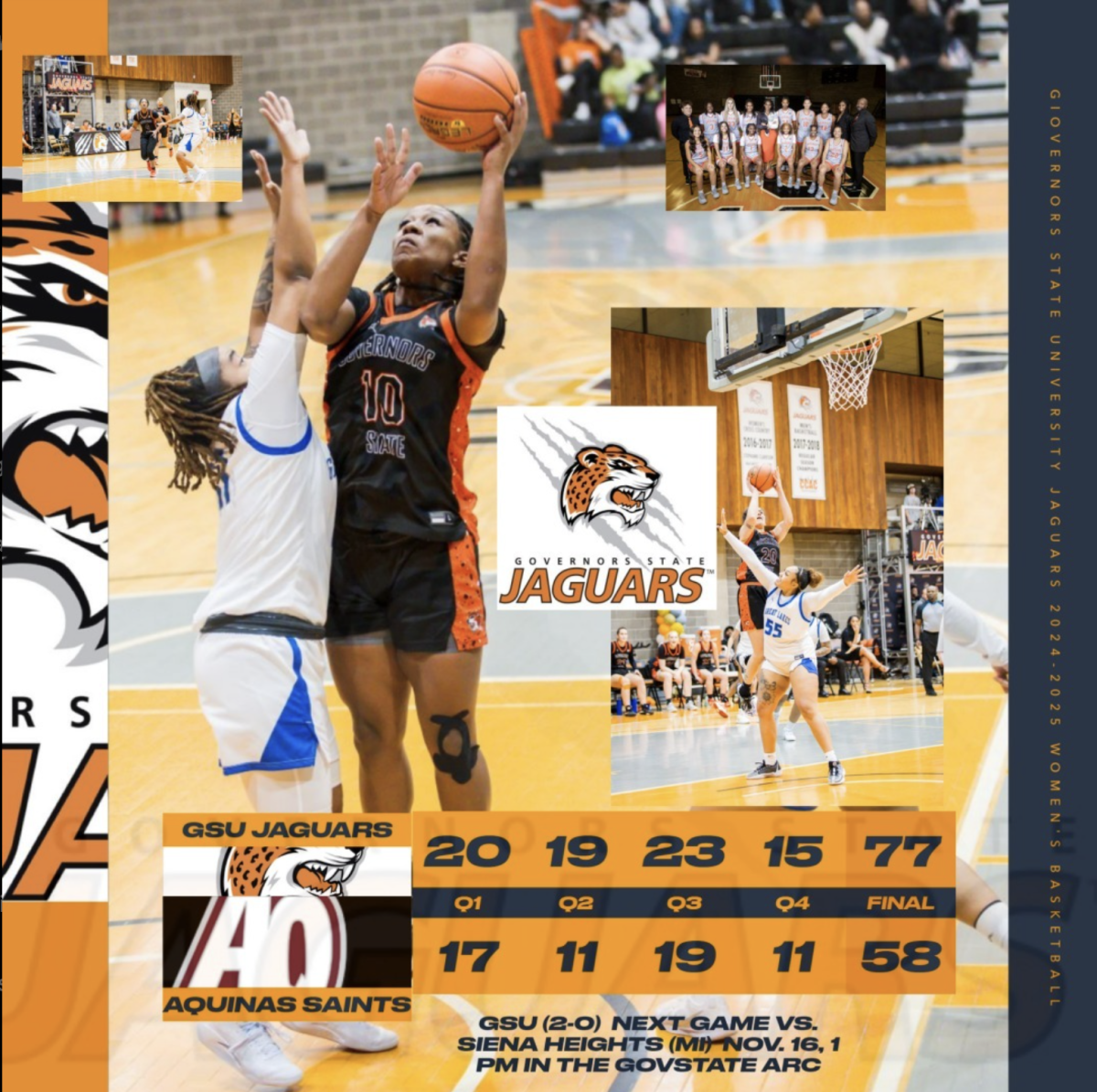 Governors State women's basketball secures 77-58 victory over Aquinas